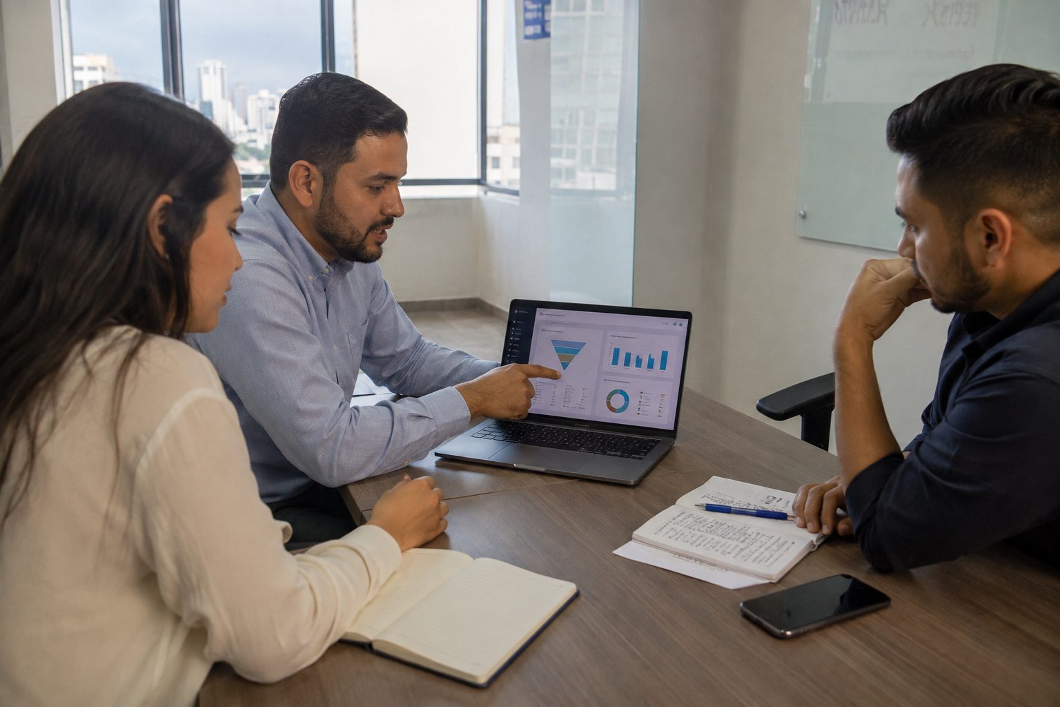 Equipo comercial de una PyME panameña revisa el embudo de ventas y los indicadores de su CRM