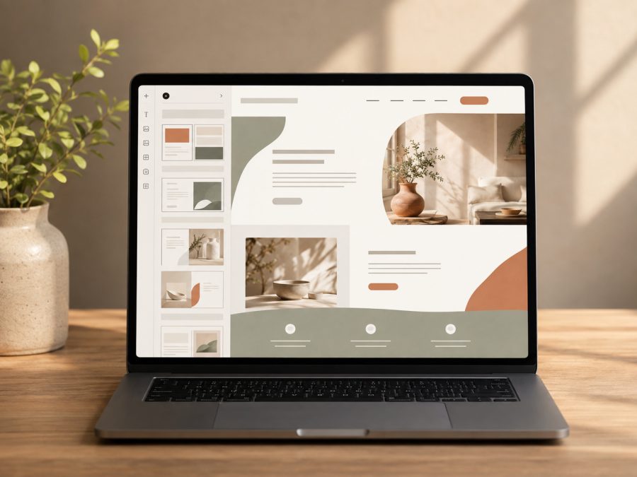 Ejemplo de diseño web orgánico con tonos crema, verde salvia y terracota